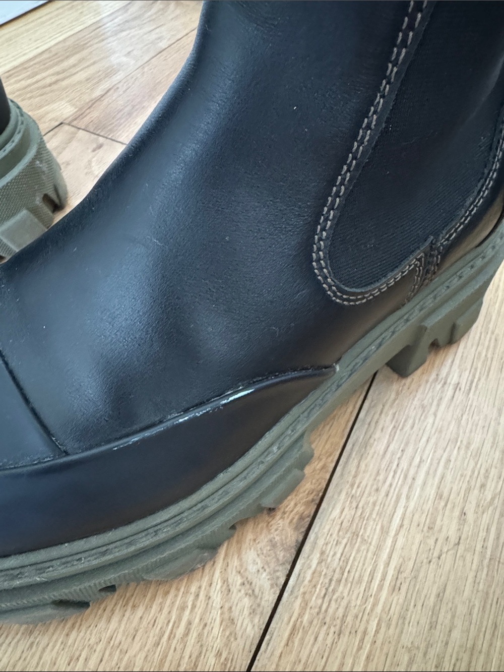 Ganni Black Leather Chelsea Boots with Olive Lug Sole - Picture 8 of 8